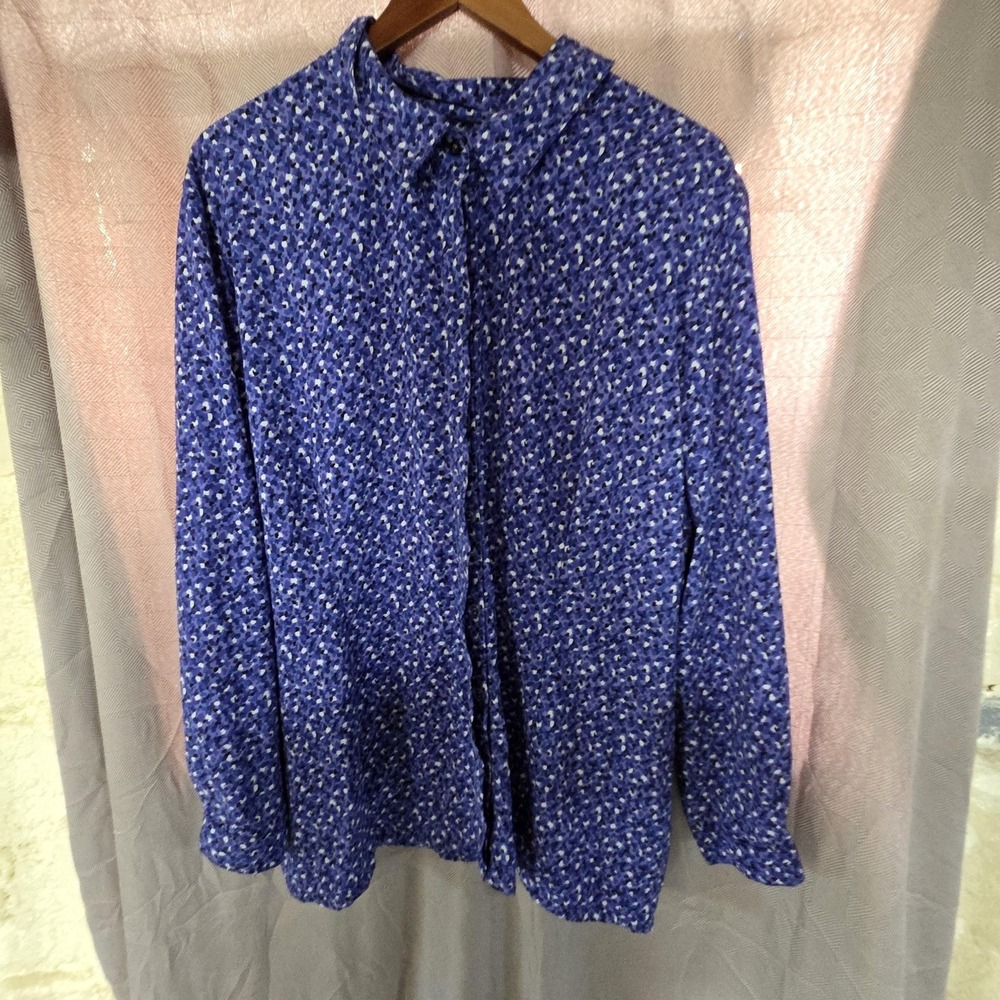 Koret Blouse Womens Plus 3X Blue Collared Long Sleeve Geometric Tunic Top